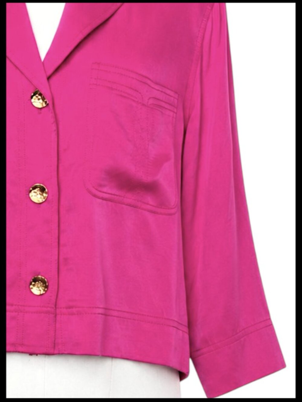 GANNI Washed Satin Crop Shirt Fuchsia Pink Blazer 36 US 4 - Picture 4 of 9